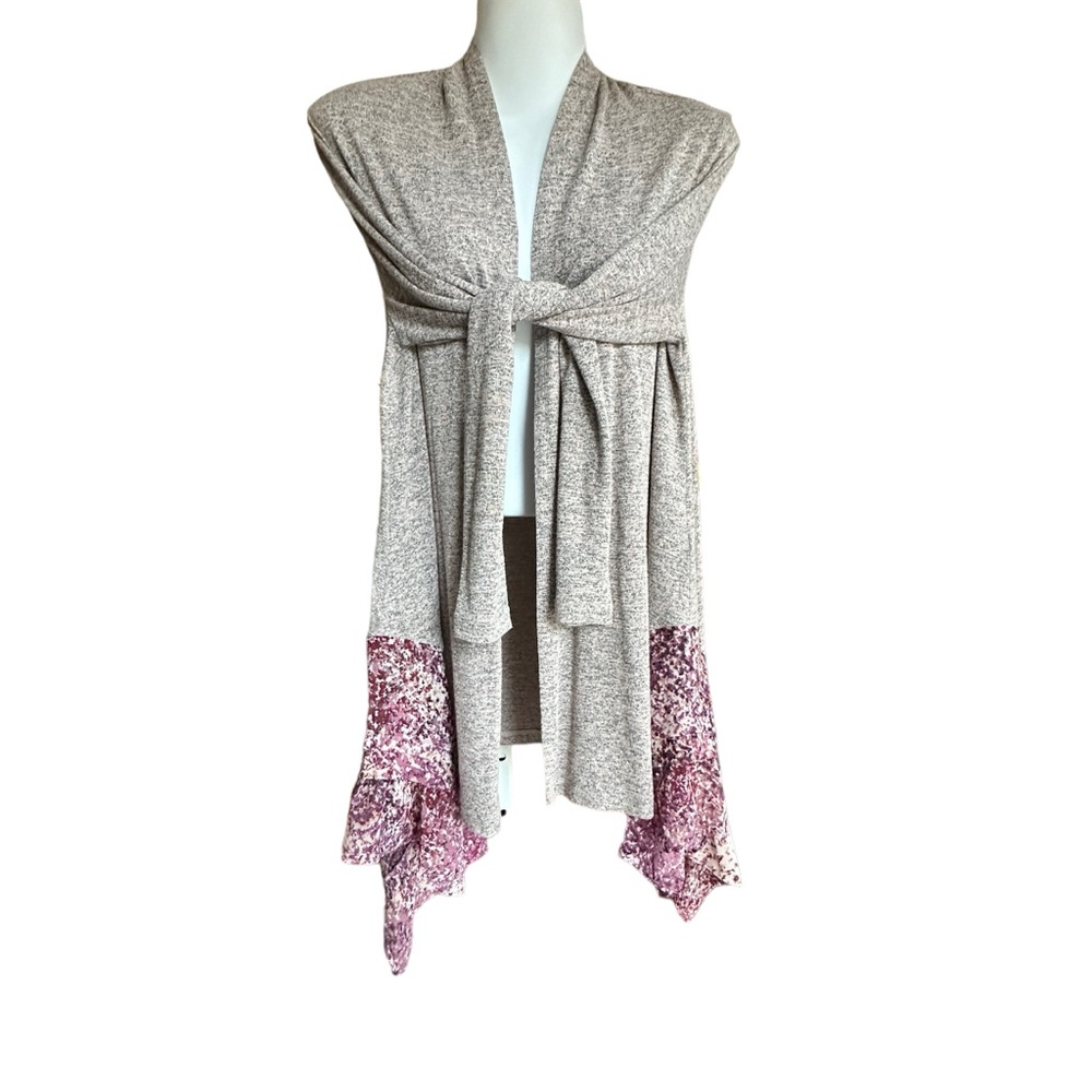 Logo Mixed Material Cardigan with Flowing Lowe Sides Fits Size S-XL